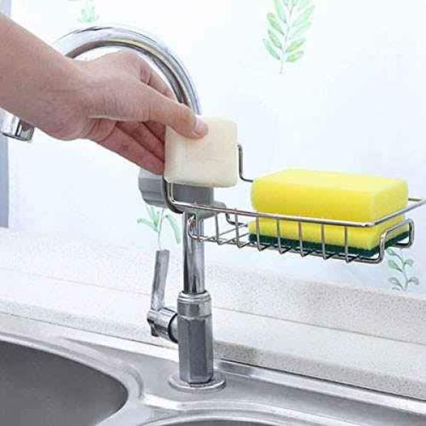 Faucet Rack Stainless Steel Sink Caddy Adjustable Storage Organizer for Soap and Sponge