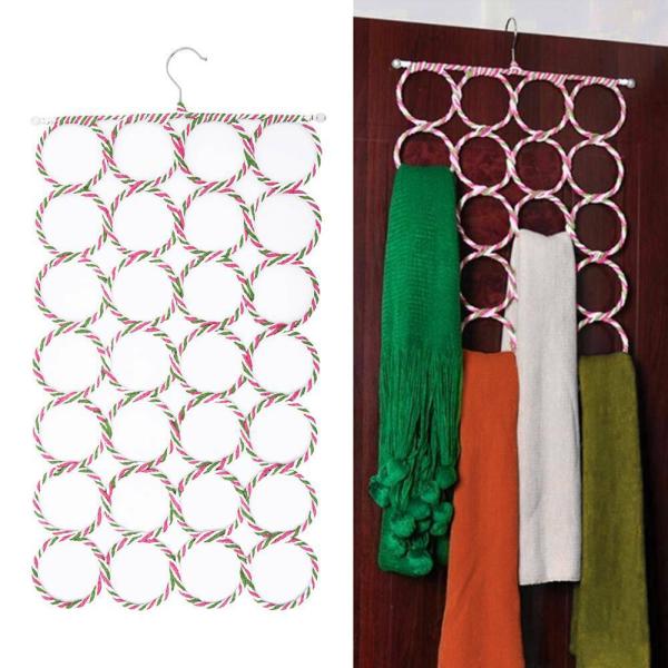 Hijab Foldable Hanger for Scarf Belts Shawls and Ties 28 Ring Dupatta Organizer