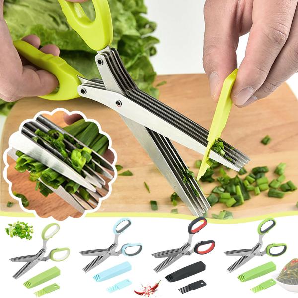 Herb Scissors Stainless Steel Kitchen Scissors with 5 Blades and Cleaning Comb