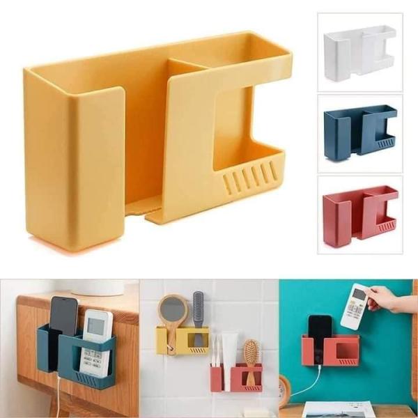 Wall Mount Phone Charging Stand with Extra Storage Box Remote Control Holder Multi Layer Home Charging Shelf Mobile Stand