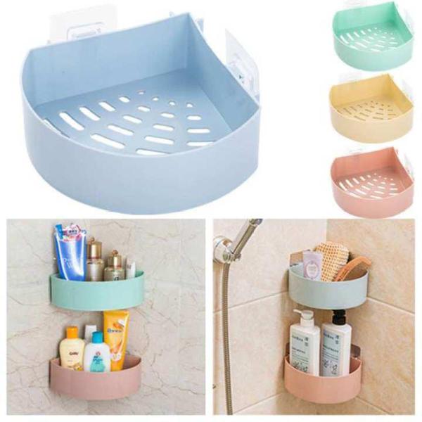 Triangle Corner Storage Shelf with Sticky Sticker - Plastic Bathroom & Kitchen Organize